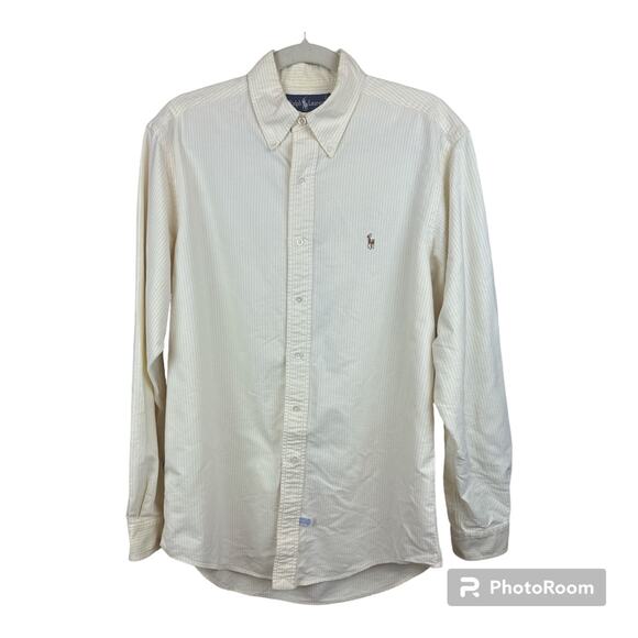 VTG Men's Ralph Lauren Button Shirt Large Striped Yellow Cotton Casual Preppy - Picture 1 of 4